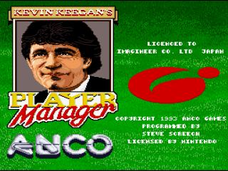 Kevin Keegan's Player Manager title screen for Super Nintendo